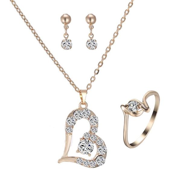 

romantic charm love heart jewelry set gold pendant necklace for women girl wedding party engagement fashion jewelry gift outfit, Silver