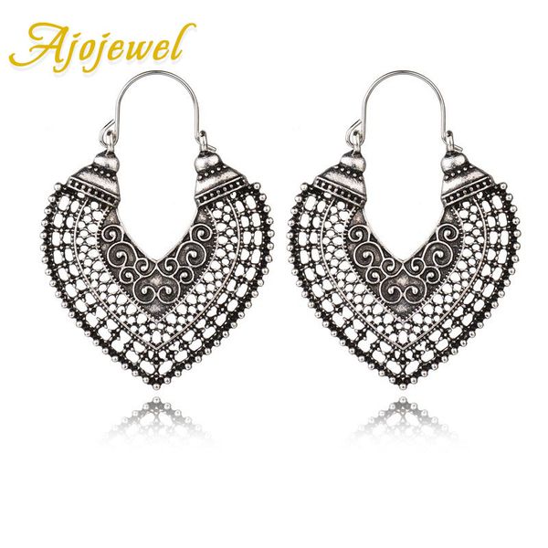 

ajojewel hollow heart shaped hoop earrings for women vintage retro jewellery wholesale, Golden;silver