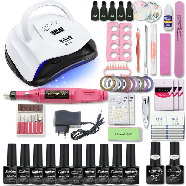 

manicure set gel nail 80w uv lamp dryer nail set with drill machine 10pcs gel polish soak off manicure polish kit