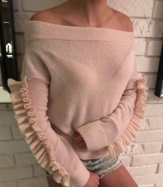 

2017 womens loose knitted long sleeve jumper sweater fashion off shoulder ladies casual pullover knitwear sweaters, White;black
