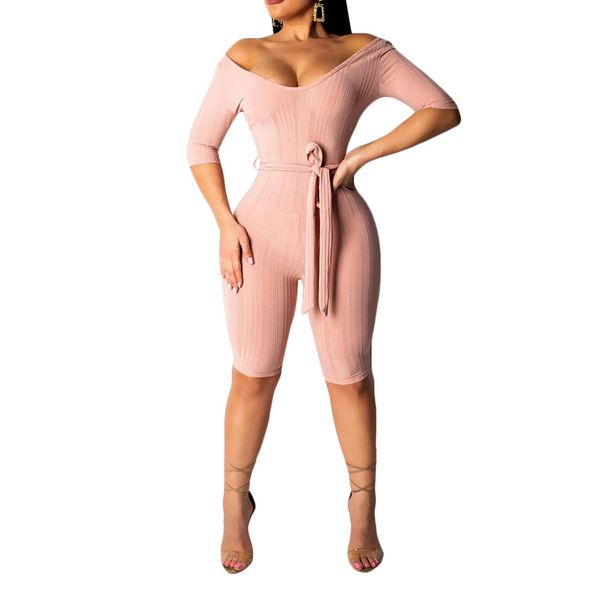 

plus size 2019 women v-neck bodycon bandage slim bodysuit jumpsuit knitted romper, Black;white