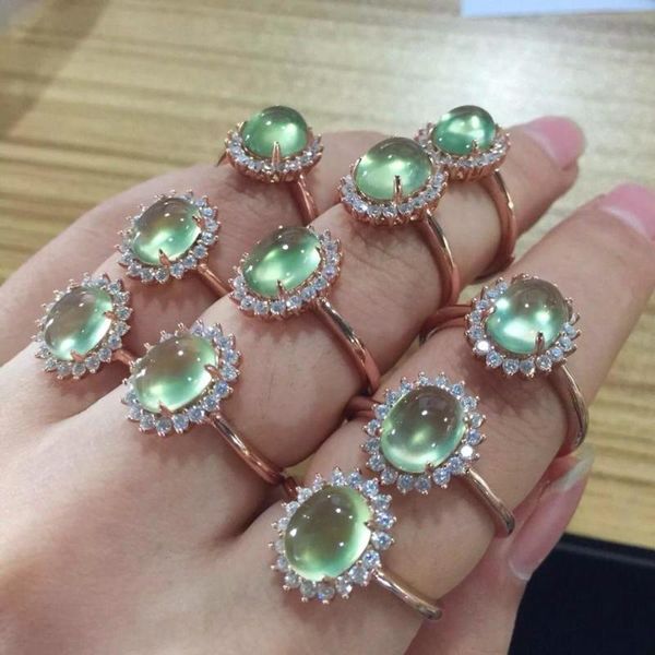 

изысканный пренит кольца женщин серебряного кольца натурального драгоценный камень 925 подарок серебряных виноградного цвета дня рождения но, Golden;silver