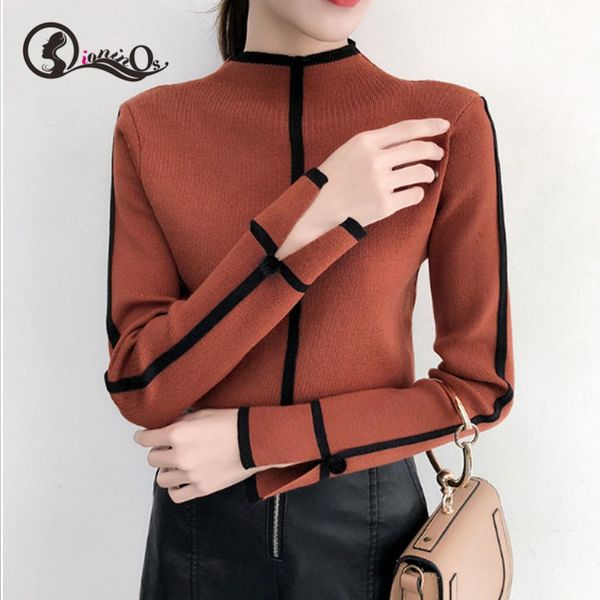 

chic women autumn sweater 2019 new slim long-sleeved turtleneck pullobers bottom fashion sweater, White;black