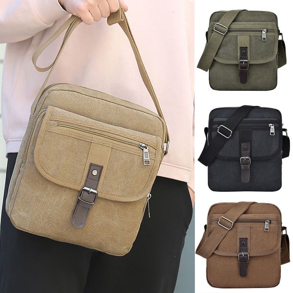 

men fashion pocket canvas solid shoulder tote handbag casual bag casual high capacity