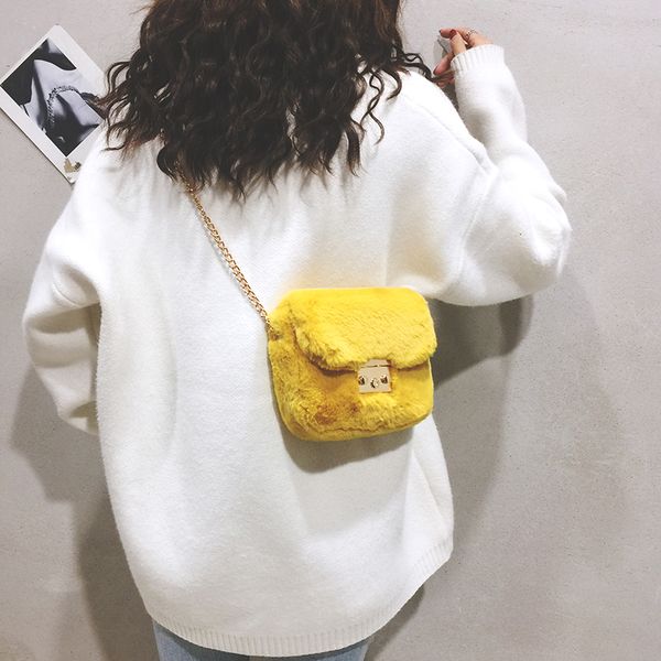 

plush small bag new women's bag 2019 solid color casual small square chain shoulder messenger tide
