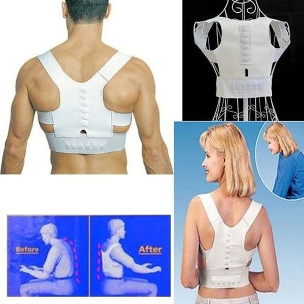 

body shaper adjustable magnetic posture support corrector back pain shoulder correction, Gray;blue