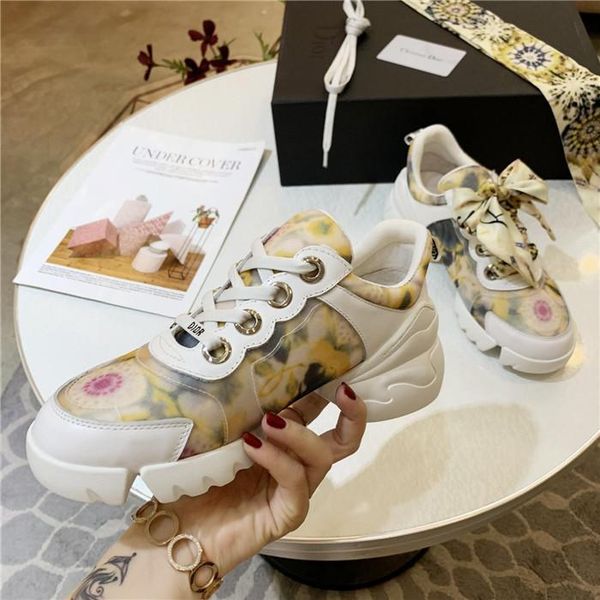 

autumn and winter women's shoes leather printed scarves d home shoes lace casual flowers thick soles increased sneakers, Black