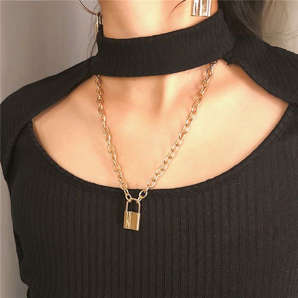 

boako punk necklace women jewelry gold / silver color padlock pendant necklace rolo cable chain friendship gifts kolye