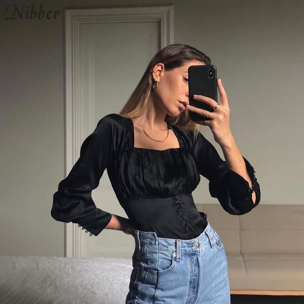 

nibber элегантные рубашки женщины длинные рукава высокая талия сексуальные топы партия клуб пляж парабий 2020 весна новая мода французская р, White