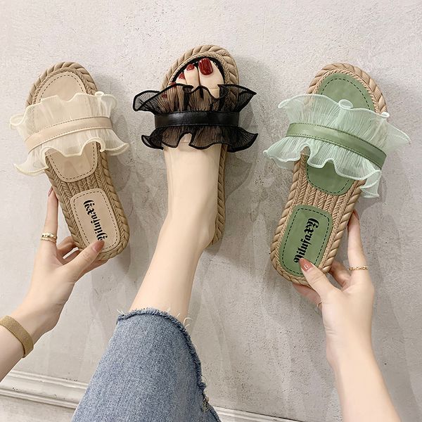 

shoes ladies' slippers slides slipers women low flat 2020 rome fashion pu fabric basic cotton slippers casual, Black