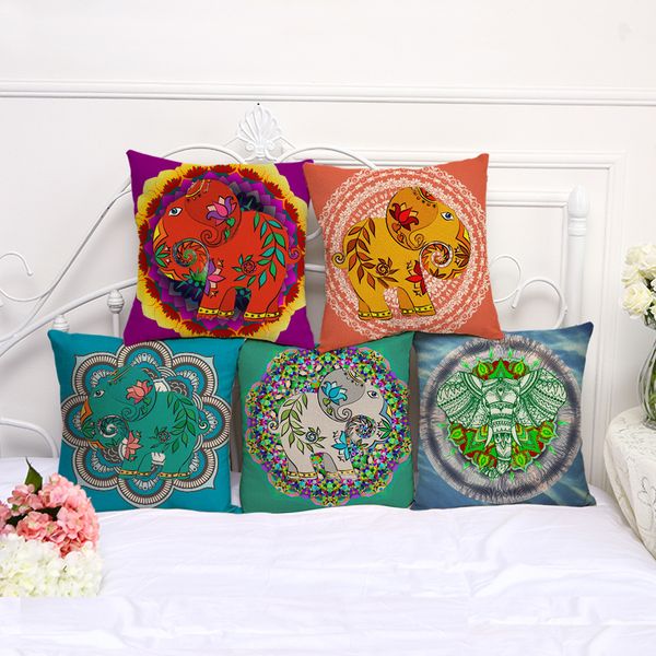 

красочные йога слон наволочка bohemian кровать животное pillowcover хлопок белье этнический автомобиль подушки обложка диван спальня падение