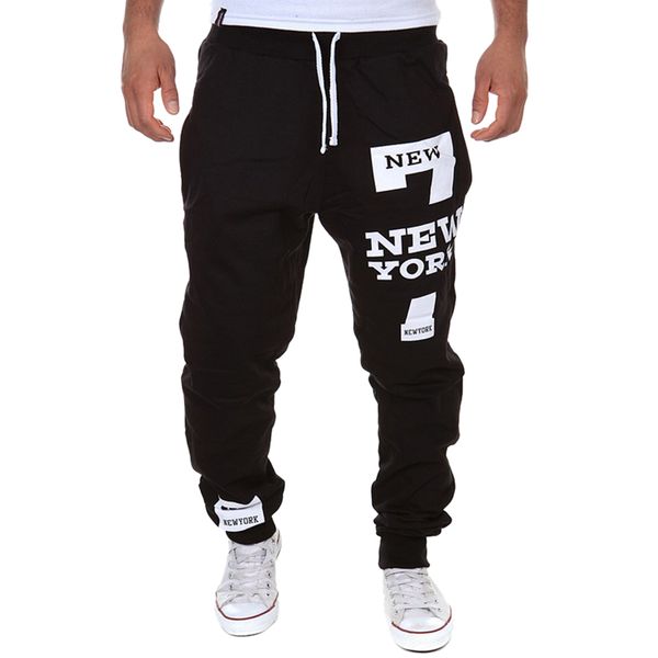 

hip hop men sweatpants modish joggers pant 2019 male loose casual pantalone cotton letter print trousers tracksuit bottoms pants, Black