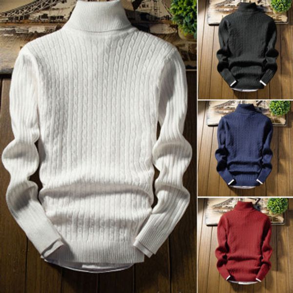 

fashion men roll turtle neck warm sweaters jumper solid long sleeve casual polyester knitted winter m-3xl