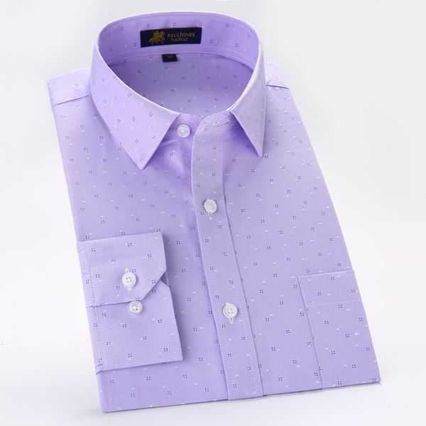 

men's long sleeve print oxford dress shirt patch left chest pocket high-quality smart casual regular-fit work office shirts, White;black