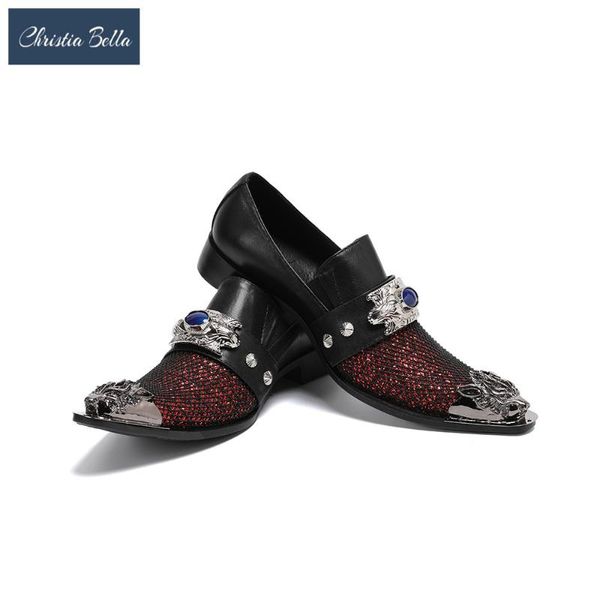 

christia bella men sequin dress shoes fashion groom wedding shoes plus size men metal toes slip-on oxford, Black
