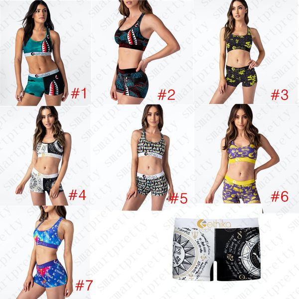 

summer ladies swimsuit cartoon shark printed swimwear push up bra tank vest swimming shorts 2pcs women trendy bikini set beachwear d51903, White