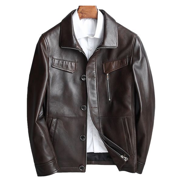 

ptslan 2019 men genuine leather jacket real lambskin jackets natural sheepskin coat classic, Black