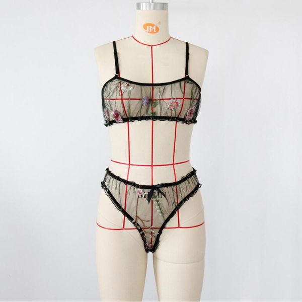 

z353 designer woman lingeries women underwears fashion embroidery perspective net yarn no steel ring bra interest underwear, Black;white