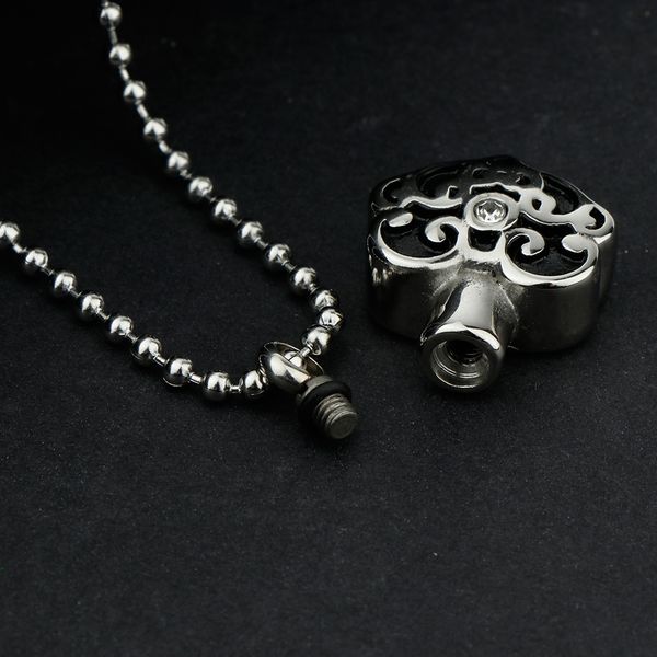

multiple style stainless steel urn necklace pendant with beaded chain cremation ashes keepsake memorial, Silver