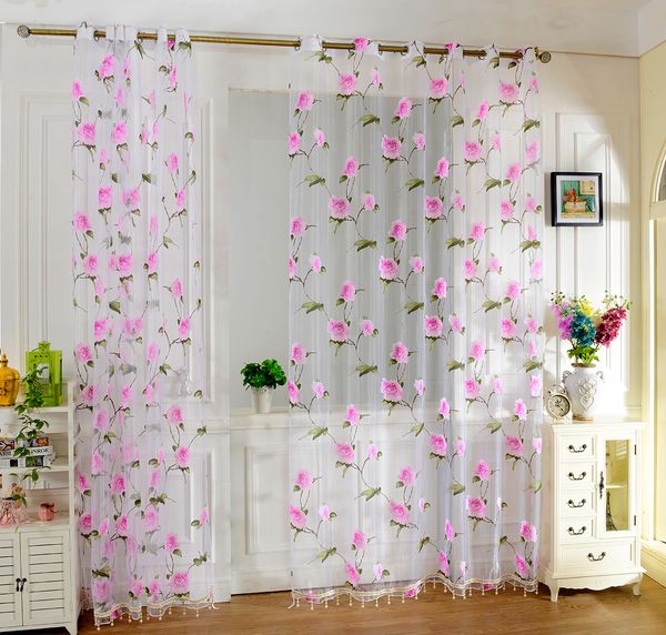

цветочный тюль вуаль sheer panel drape занавес с петельками розового цветком 250 х 100 см