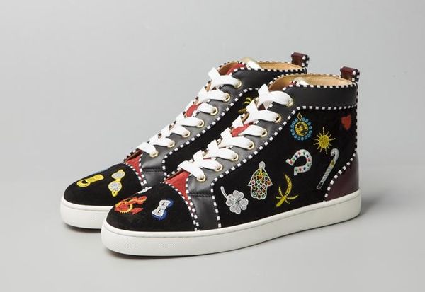 

2019 ace designer fashion designer brand rivet studs flat shoes red bottom casual shoes party couple leather casual shoe, Black