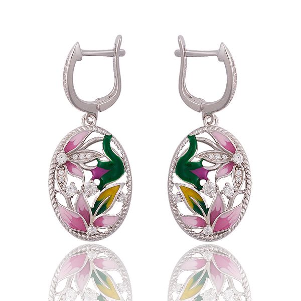 

925 серебряные серьги лотоса зеленый лотос листьев и розовых бутонов прекрасные ювелирные изделия серьги для женщин ювелирные изделия одежды, Silver