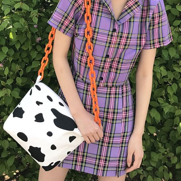 

women girls cartoon cow print shoulder crossbody bag lady tote satchel purse