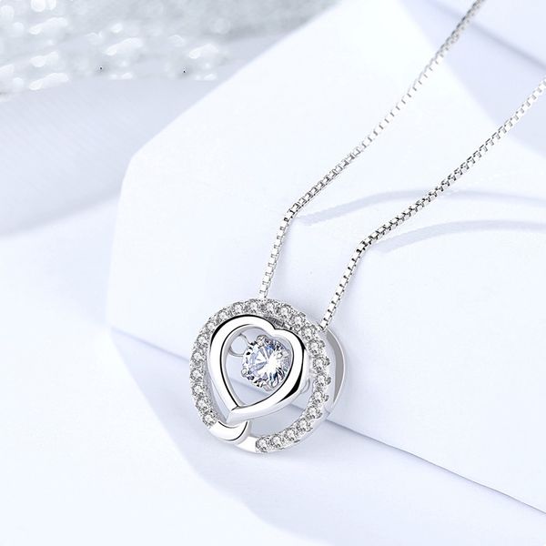 

lockets genuine s925 sterling silver micro-set heart pendant female simple personality zircon korean exquisite jewelry