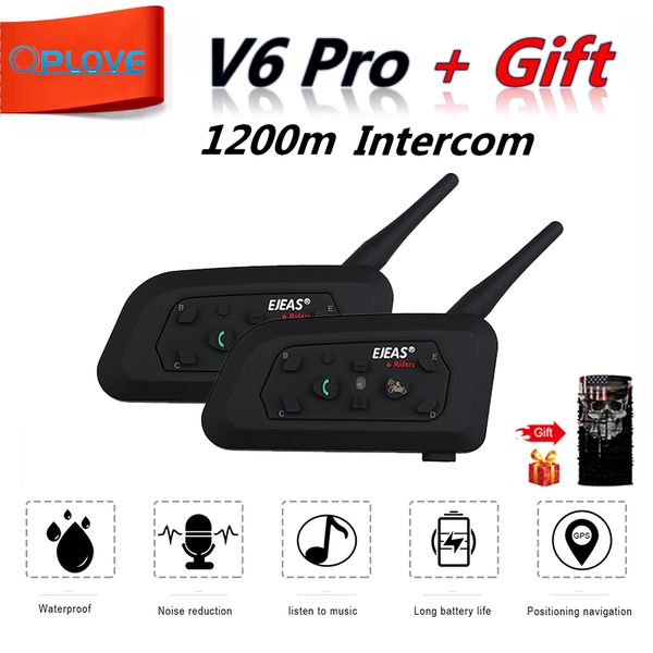 

qplove 2pcs ejeas v6 pro 1200m wireless intercom csr chip 2.4ghz fm 6 riders 8 hours talking with motorcycle scarf interphone