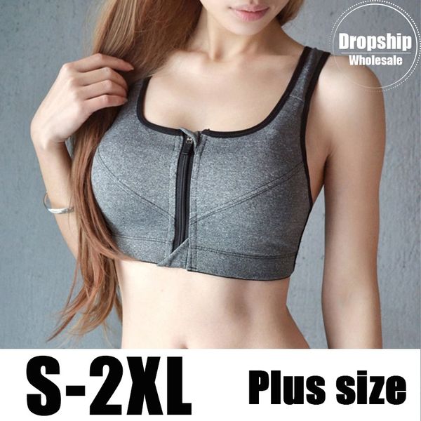 

women sports yoga bh bra 2019 front zipper tank fitness push up gym running shockproof workout fast dry vest s-2xl, White;red