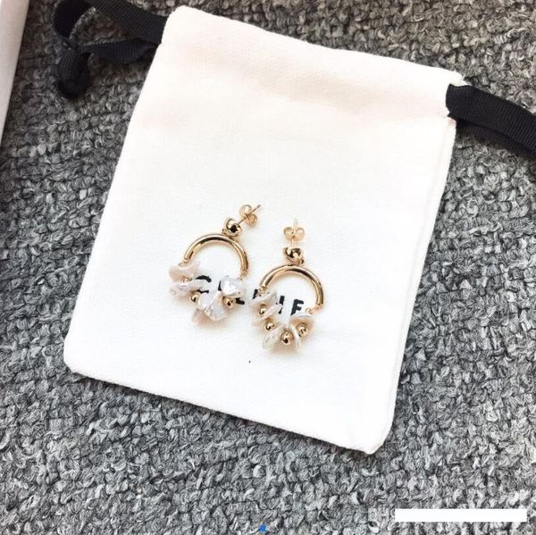 

brass drop earring fashion 18k gold plated flower stud earrings in s925 silver needle for women wedding party jewelry, White