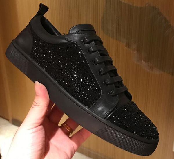 

new 2019 designer sneakers red bottom shoe low cut suede spike shoes for and women shoes party wedding crystal leather sneakersd09, Black