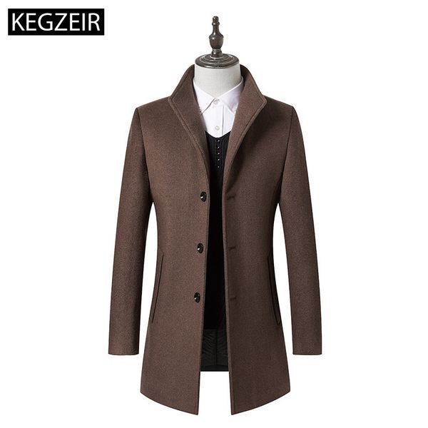 

kegzeir korean style winter overcoat men casual warm thick wool coat men fashion slim long mens woolen jacket manteau homme, Black