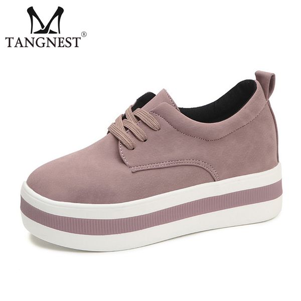 

tangnest spring women sneakers flats platform lace up solid round toe creepers female comfort casual fashion shoes xwd7263, Black