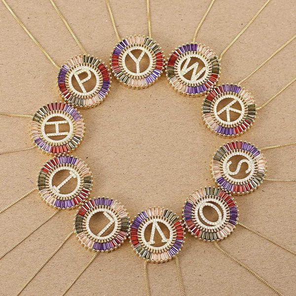 

multicolor crystal necklace women a-z alphabet round pendant necklace gold zircon initial letter necklaces collier femme q4, Silver