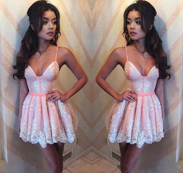 

sweet pink 2019 short prom dresses spaghetti straps lace formal girls party gowns saudi arabic 2k17 black girls dress