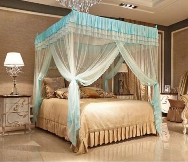 

light blue four corner post bed canopy mosquito netting no frame post