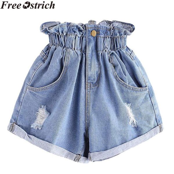 

summer women denim shorts hole high waist loose casual elastic short pants pocket daily plus size ladies fashion workout female, White;black