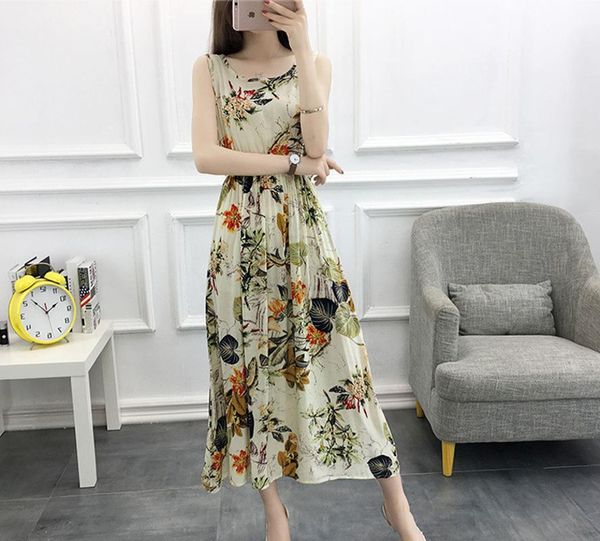 

boollili beach summer dress 2020 women boho floral printted long dresses female sleeveless lady evening party dress sundress, Black;gray
