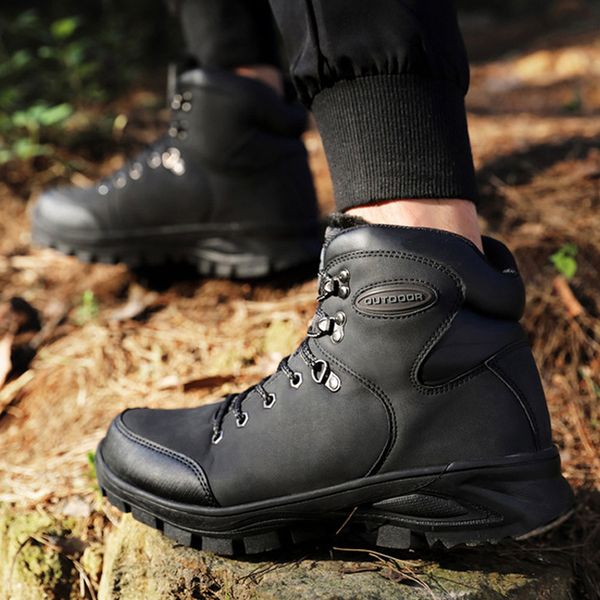 

trend nice motocycle ankle boots men winter shoes boots men snow fashion mens sneakers new fur leather booties size 47, Black