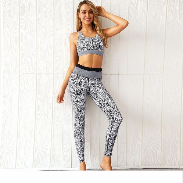

new striped splice fitness set women leopard printed sporting suit high waist tracksuit women's workout 2 piece set, White