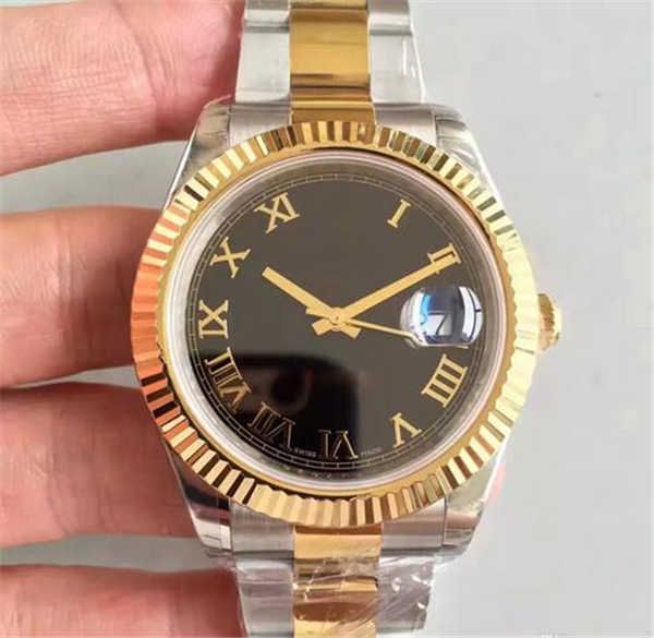 

28 classic luxury watch 18k gold bezel 41mm sapphire date style automatic movement original folding buckle silver gold strap watch watches w, Slivery;brown