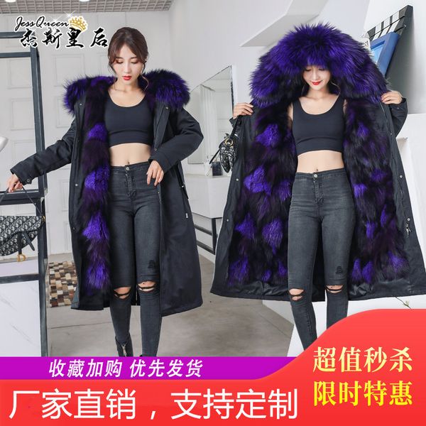 

real fur overcoats winter parka jacket women s long waterproof fur collar linner hooded tailored thick warm 2019 navy, Black