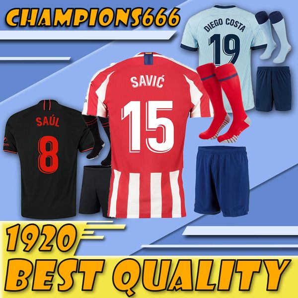 

thai 19 20 madrid atletico soccerjersey joao felix correa lucas costa koke saul godin luis gimenez men football shirt suit with socks, Black