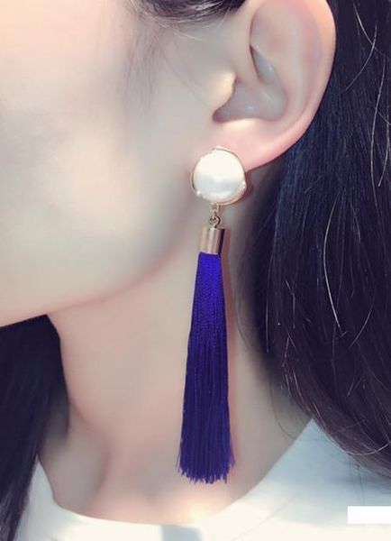 

wholesale- fashion luxury designer cute lovely pearl tassel long drop stud earrings for woman girls