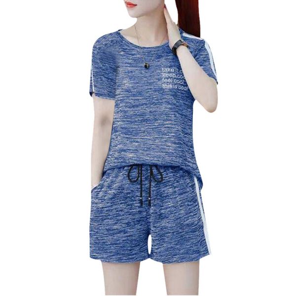 

2pcs summer women sets letter o neck short sleeve t-shirt + side striped casual shorts women sets fashion two-piece suit e, White