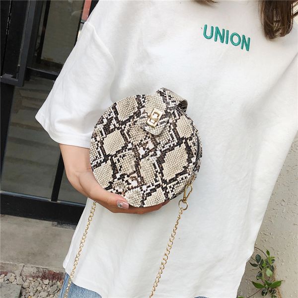 

2020 europe and the united states new snakeskin print small round bag casual fashion one-shoulder diagonal bag small chain chain