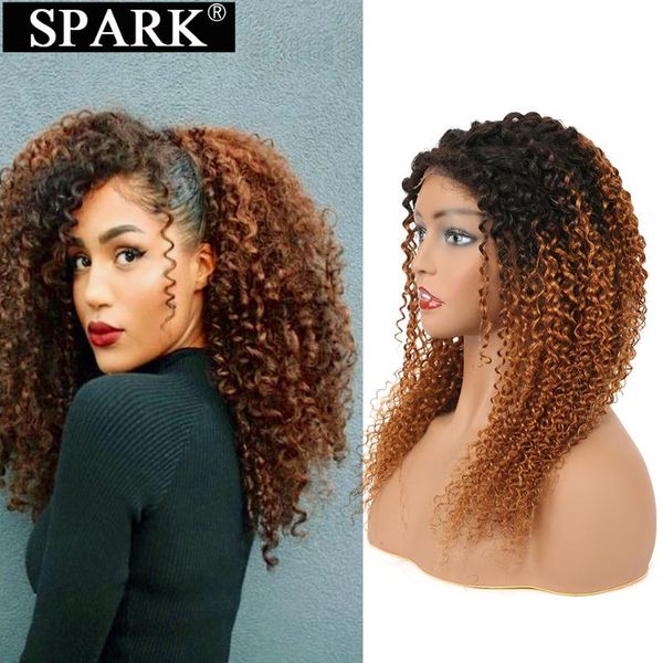 

spark malaysia ombre afro kinky curly lace front human hair wigs pre plucked lace frontal wigs human remy hair front, Black;brown