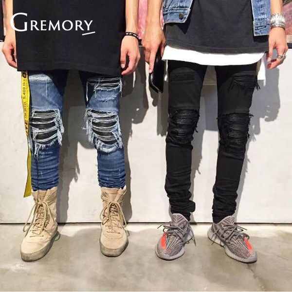 

new men's clothing zipper skinny men's slim fit ripped blue denim sa-8