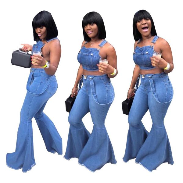 

2019 popular denim flare pants women high waist skinny long pants high street fashion jeans da3138, Blue